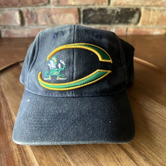 VINTAGE Thrashed Notre Dame Fighting Irish Hat Cap Strap Back Adult Blue - Picture 16 of 16